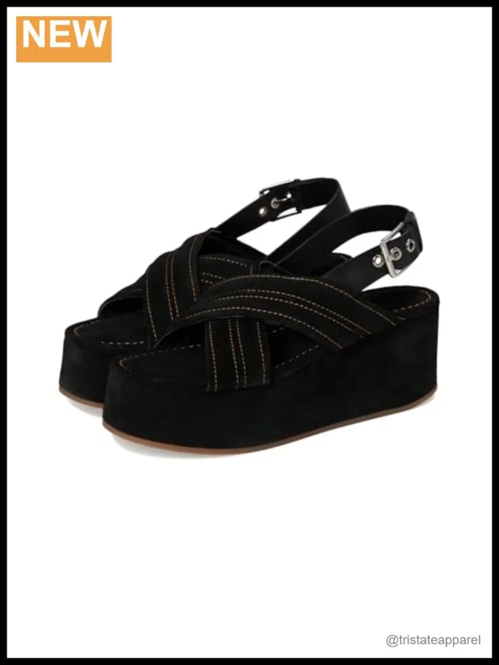 Crisscross Leather Slingback Platform Sandals Adjustable Buckle